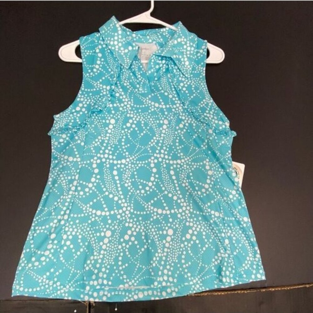 GOTTEX Aqua Drop Ruffle Sleeveless Golf Tennis Polo Shirt Size Small.NEW